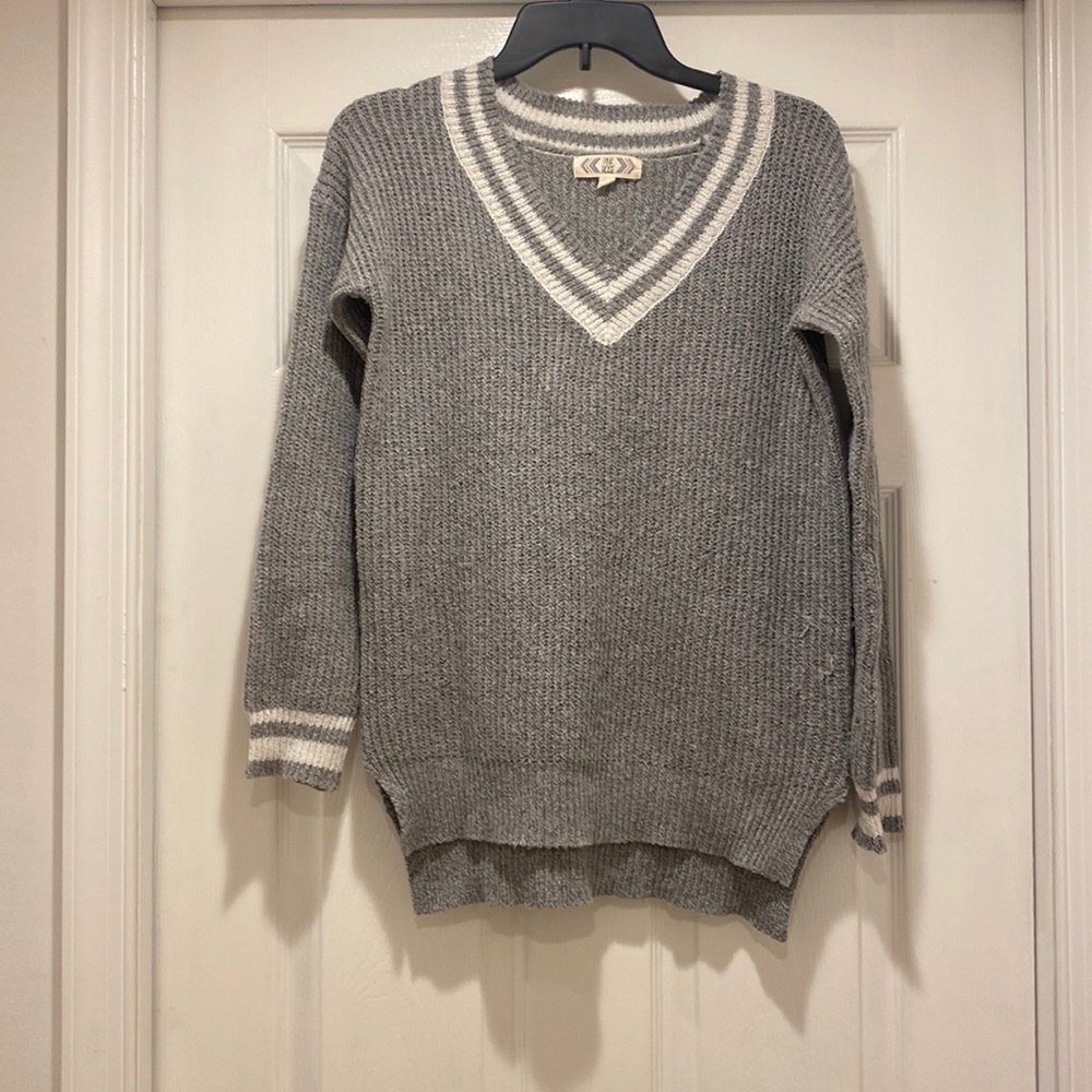 Grey and white v neck